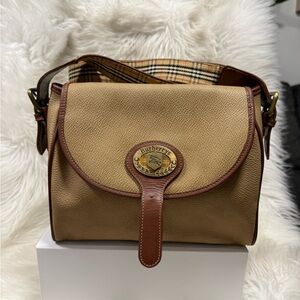 Authentic Burberrys Tan & Brown Leather Crossbody Bag